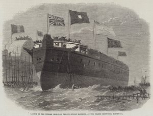 Lançamento da fragata turca de ferro Sultan Mahmoud, no Thames Ironworks, Blackwall